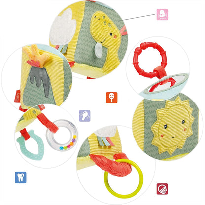 FEHN Happy Dino plush hanging cube rattle 10 x 10 cm