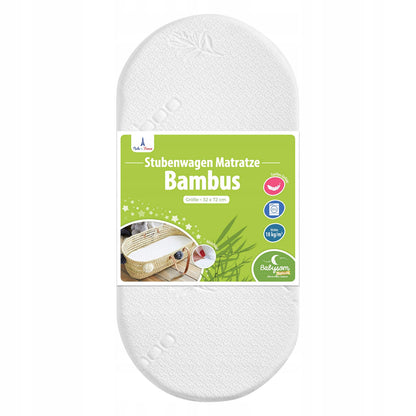 Babysom Bamboo owalny biały materac 72x32x3 cm z etykietą