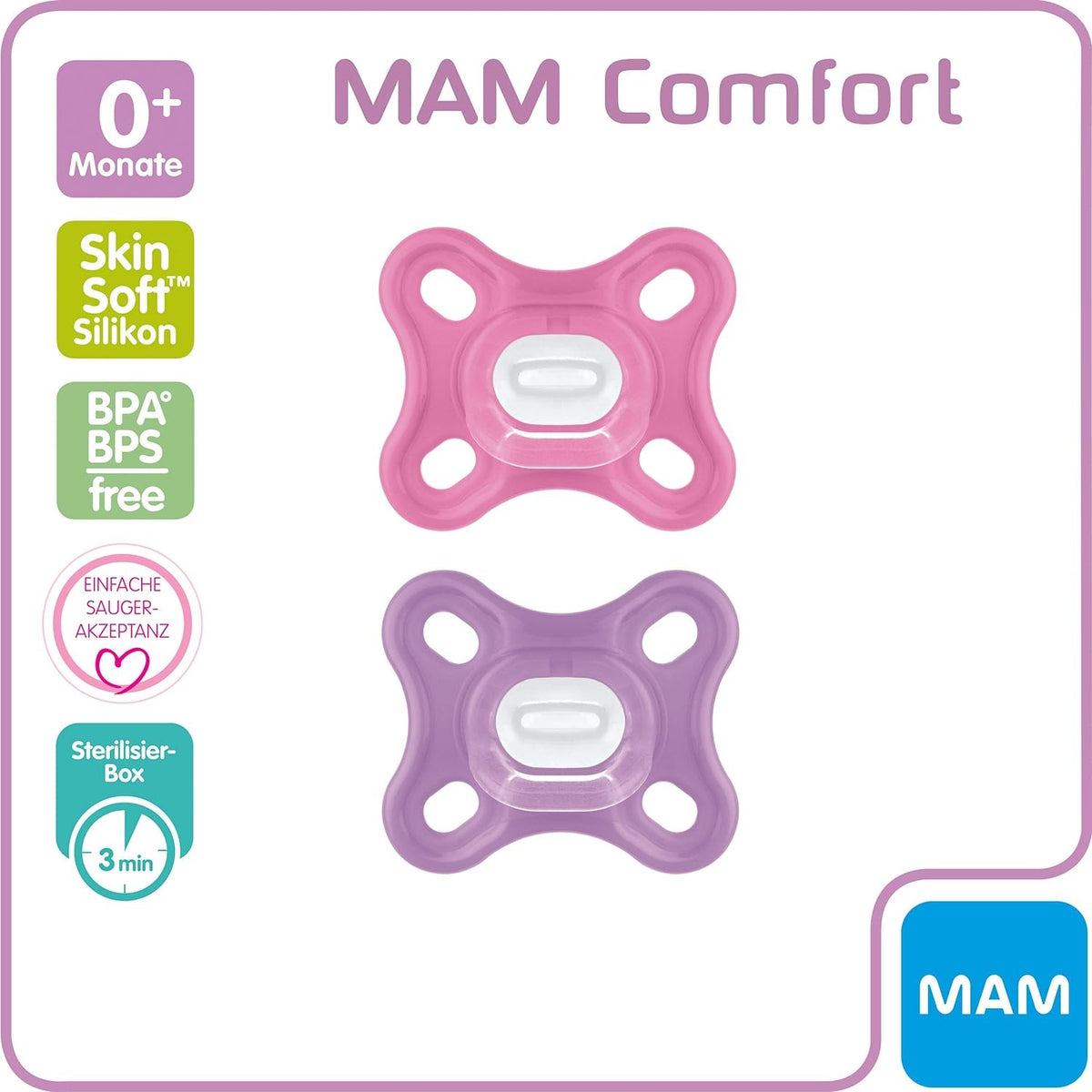 MAM COMFORT Schnuller Frühchen Neugeborene x2 0-6 Monate