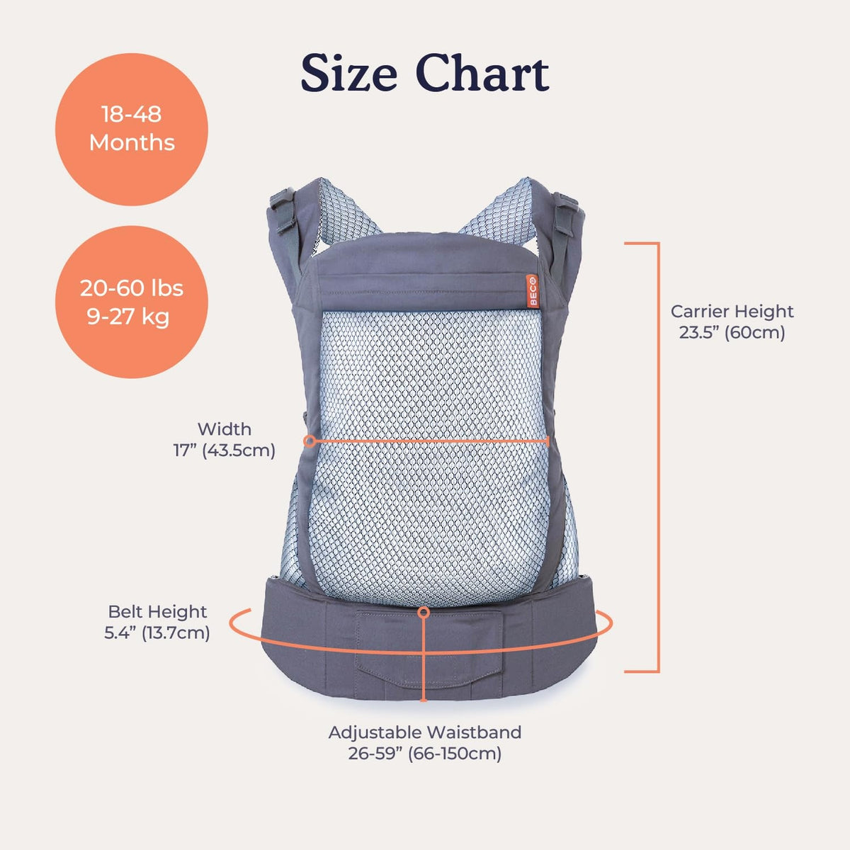 BECO TODDLER draagzak met gesp 9-27kg mesh 3d