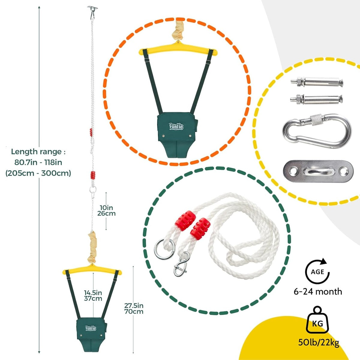 FUNLIO Sauteur de cadre 6-24 m jusqu'à 22 kg