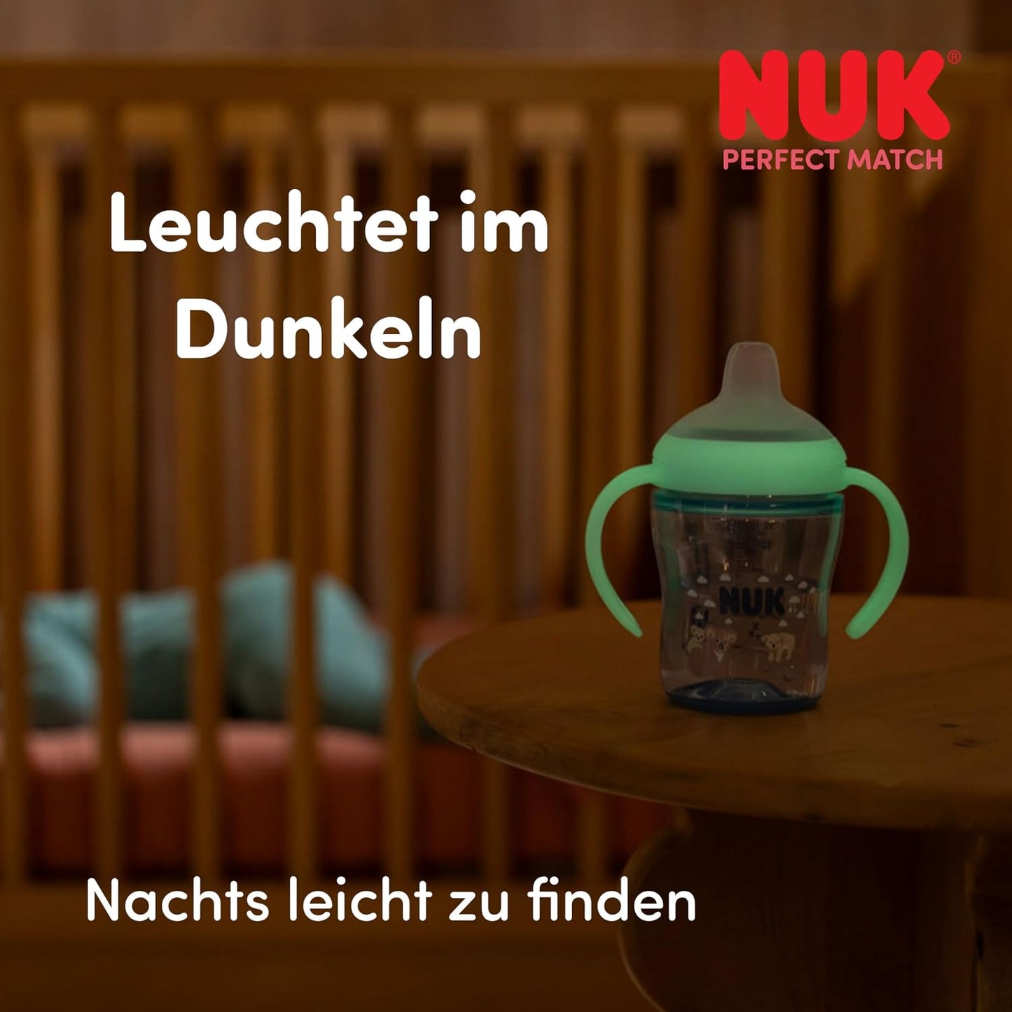 NUK Perfect Match csöpögésmentes pohár 150 ml 6 hó+ SÖTÉTBEN VILÁGÍT