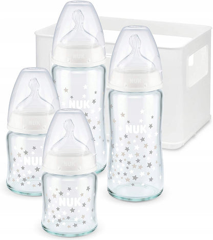 NUK First Choice+ startset 4 GLASS flessen + organizer mand 0-6 m