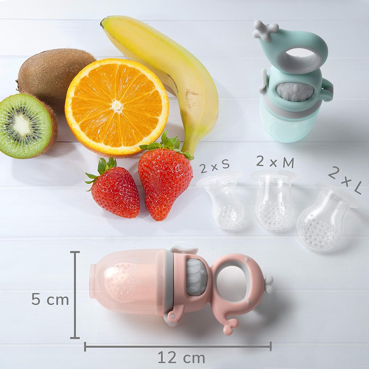 TABRIX inel gingival distribuitor de fructe pentru copii 3 luni+ 2 bucăți 6 tetine