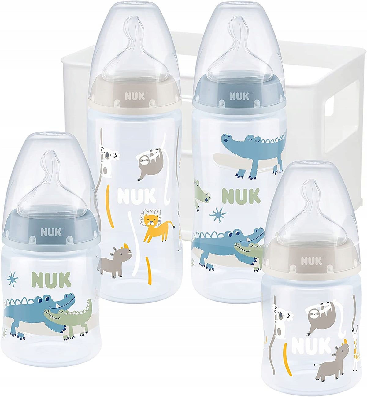 NUK First Choice+ startovací sada 4 lahvičky + košík organizér 0-6 m