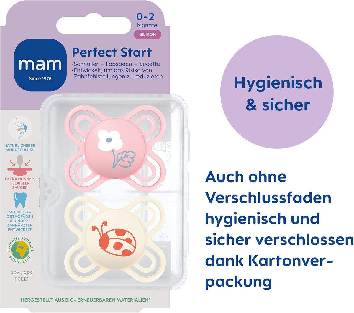 MAM Perfect START dudlík x2 0–2 měsíce+ box