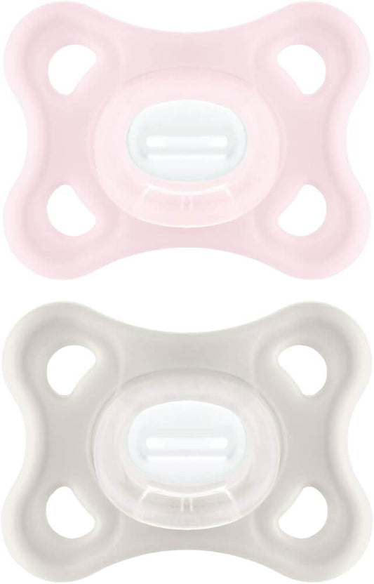 MAM Comfort smoczek uspokajający silikonowy 0-3m x2, różowy i beżowy, 100% silikon