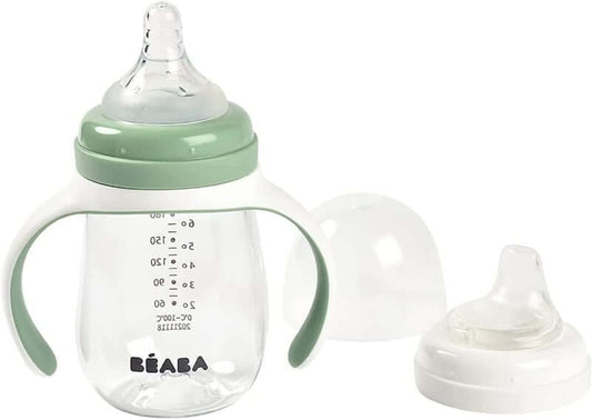 BEABA Training Bottle 2w1 kubek niekapek z dwoma ustnikami 210 ml 4 m+ z uchwytami i systemem antykolkowym