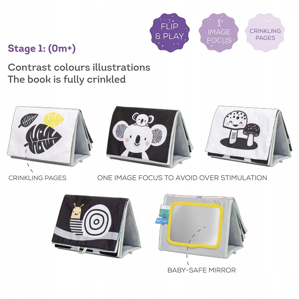 TAF TOYS livre sensoriel contrasté MIROIR
