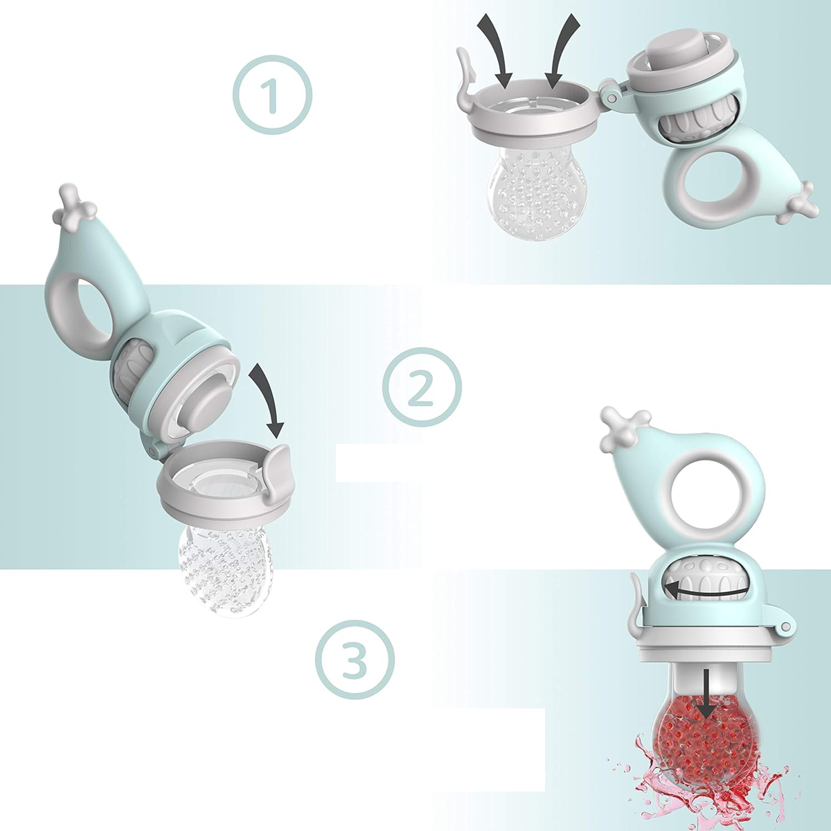TABRIX inel gingival distribuitor de fructe pentru copii 3 luni+ 2 bucăți 6 tetine