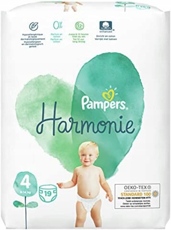 PAMPERS Harmonie eldobható pelenkák, méret 4, 9–14 kg, 19 db