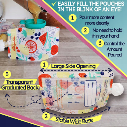 KIDYMOM pungi reutilizabile pentru piure x10 + accesorii