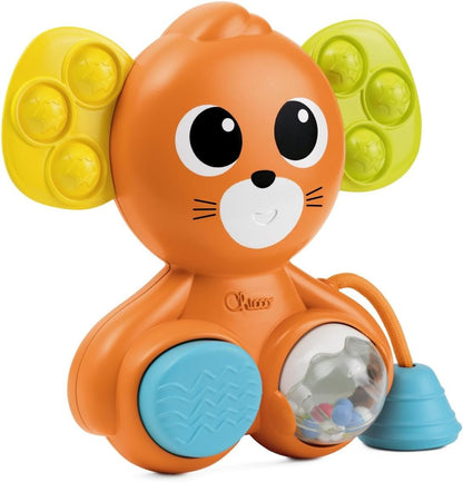 CHICCO érzékelő egér csörgővel, sípolóval és Pop It funkcióval, 18 x 19 cm