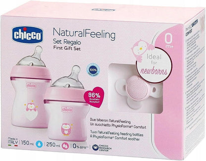 CHICCO NaturalFeeling zestaw butelka antykolkowa 150, 250 ml, smoczek