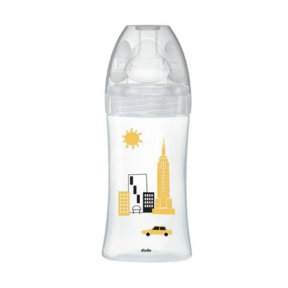 DODIE Sensation+ NUEVA YORK biberón de vidrio 270 ml 0-6 m tetina 2 flujo medio