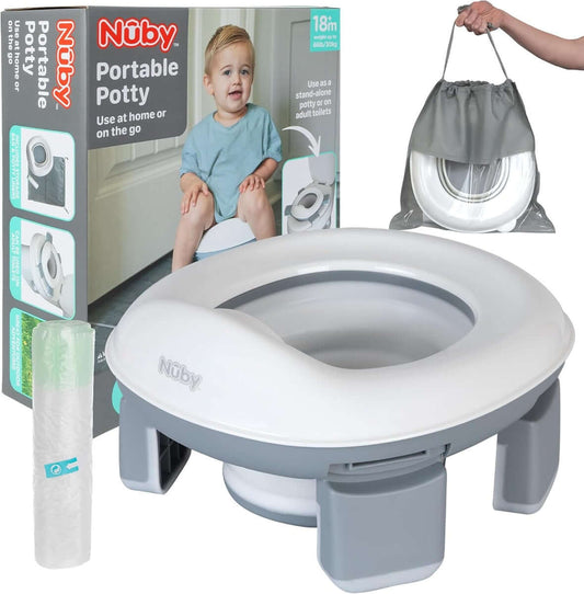 NUBY 3-in-1 travel potty, toilet seat adapter + bags, 18 months+