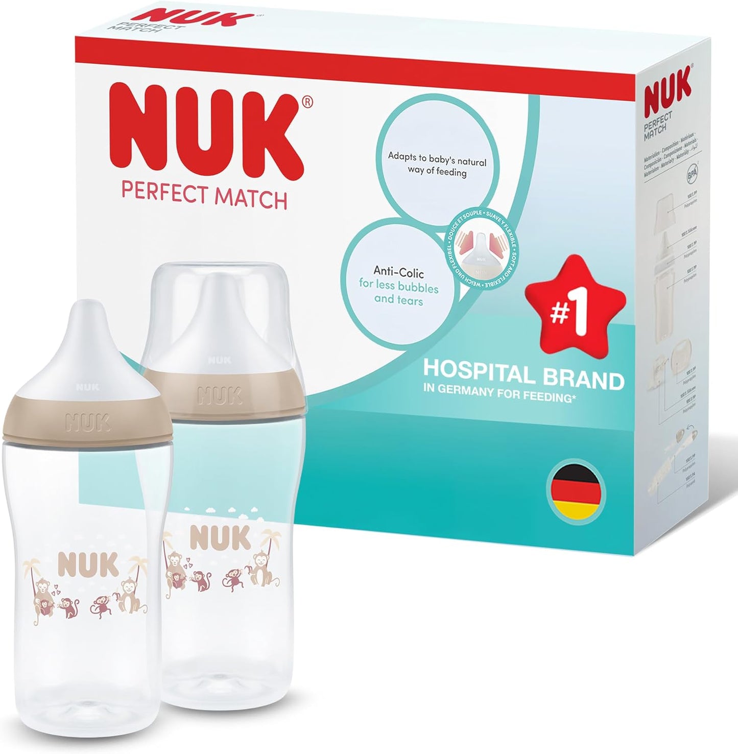 NUK Perfect Match cumisüveg 260 ml 3 hó+ M méretű cumifej x2