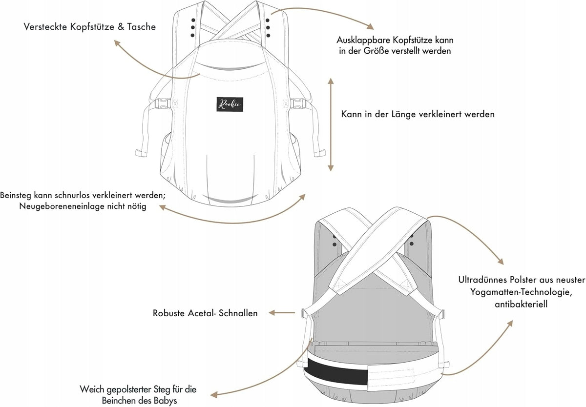 ROOKIE porte-bébé ergonomique 3-15kg ORGANIQUE