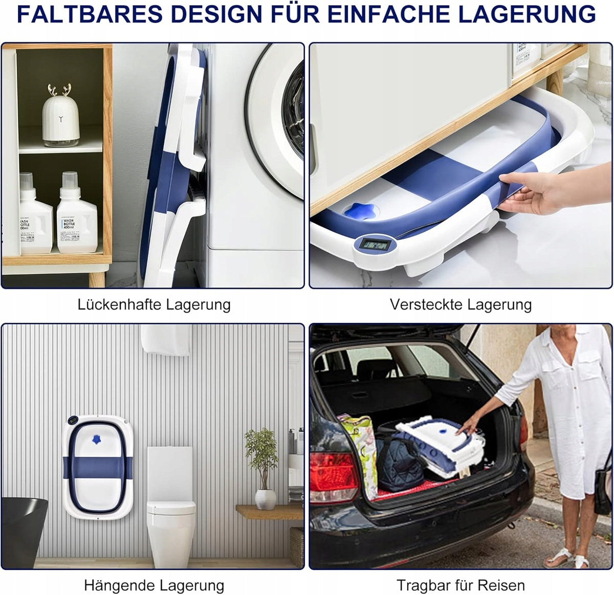 GLENMORE folding bathtub with drain and thermometer