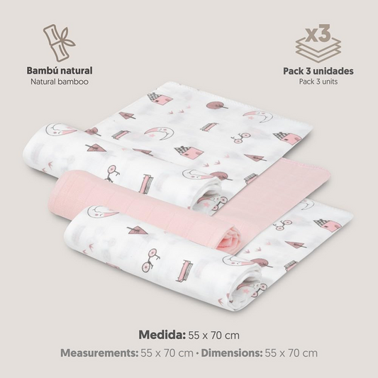 INTERBABY muszlin pólyák x3 bambusz-pamut 55x70 cm