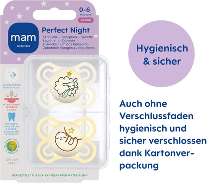 MAM PERFECT NIGHT chupete calmante x2 0-6m + caja
