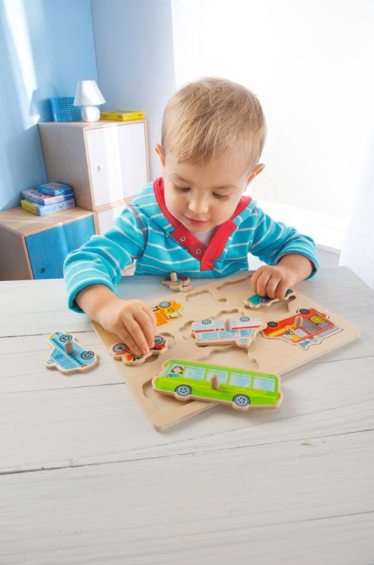 Puzzle din lemn HABA cu 8 piese, 21 x 30 cm, VEHICULE