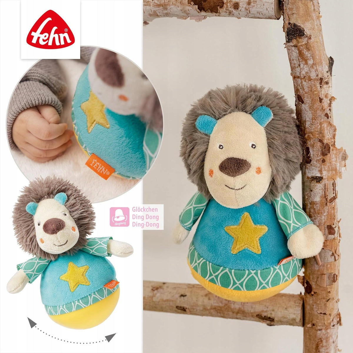 FEHN Funky Friend wańka WSTAŃKA 18cm grzechotka LEW