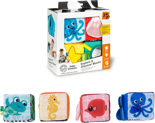 BABY EINSTEIN Fedezd fel és tanulj építőkockák puha oktató kockák 4 darab
