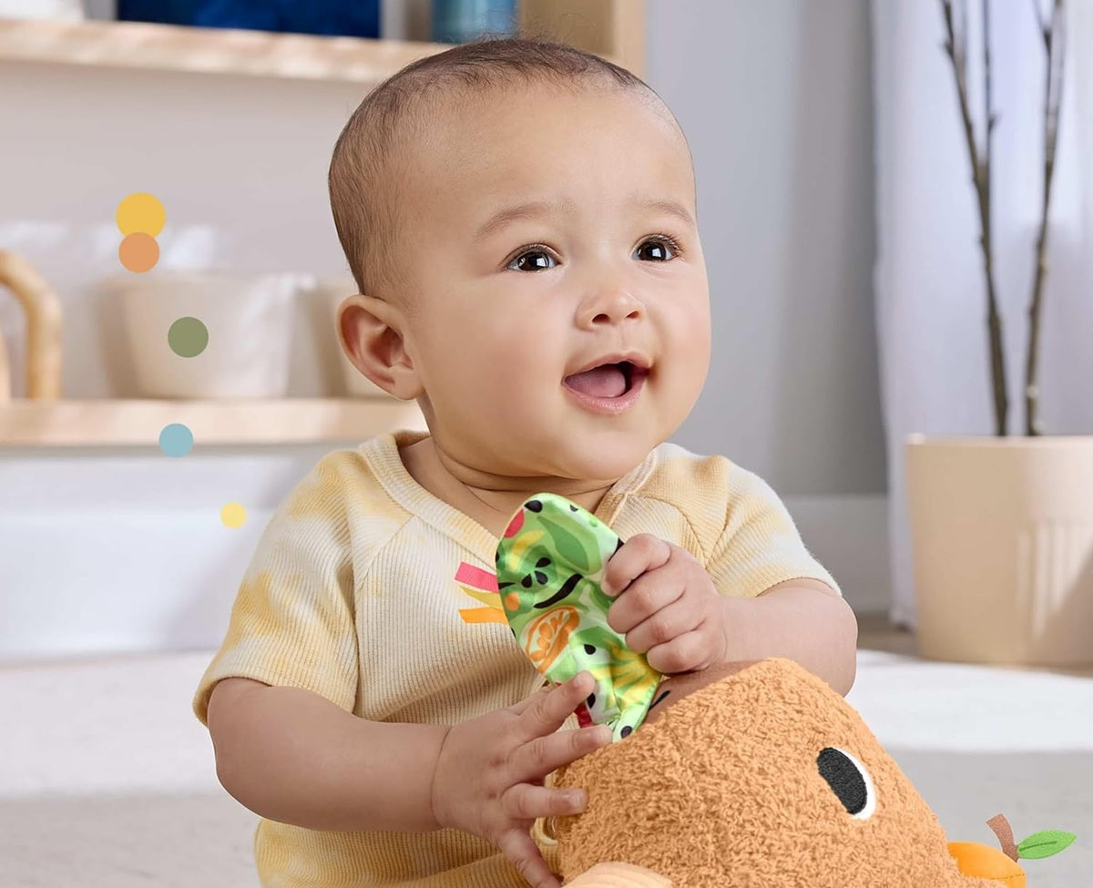 FISHER-PRICE capybara sensorielle en peluche avec anneau de dentition et hochet 23,5 cm