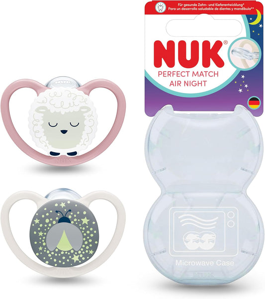 NUK Perfect Match Air Night nyugtató cumik 0-6 hónapos korig, 2 db VILÁGÍTÓ