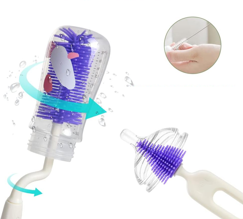 VICLOON 3 in 1 spazzole in silicone per la pulizia di biberon, tettarelle e cannucce 32cm