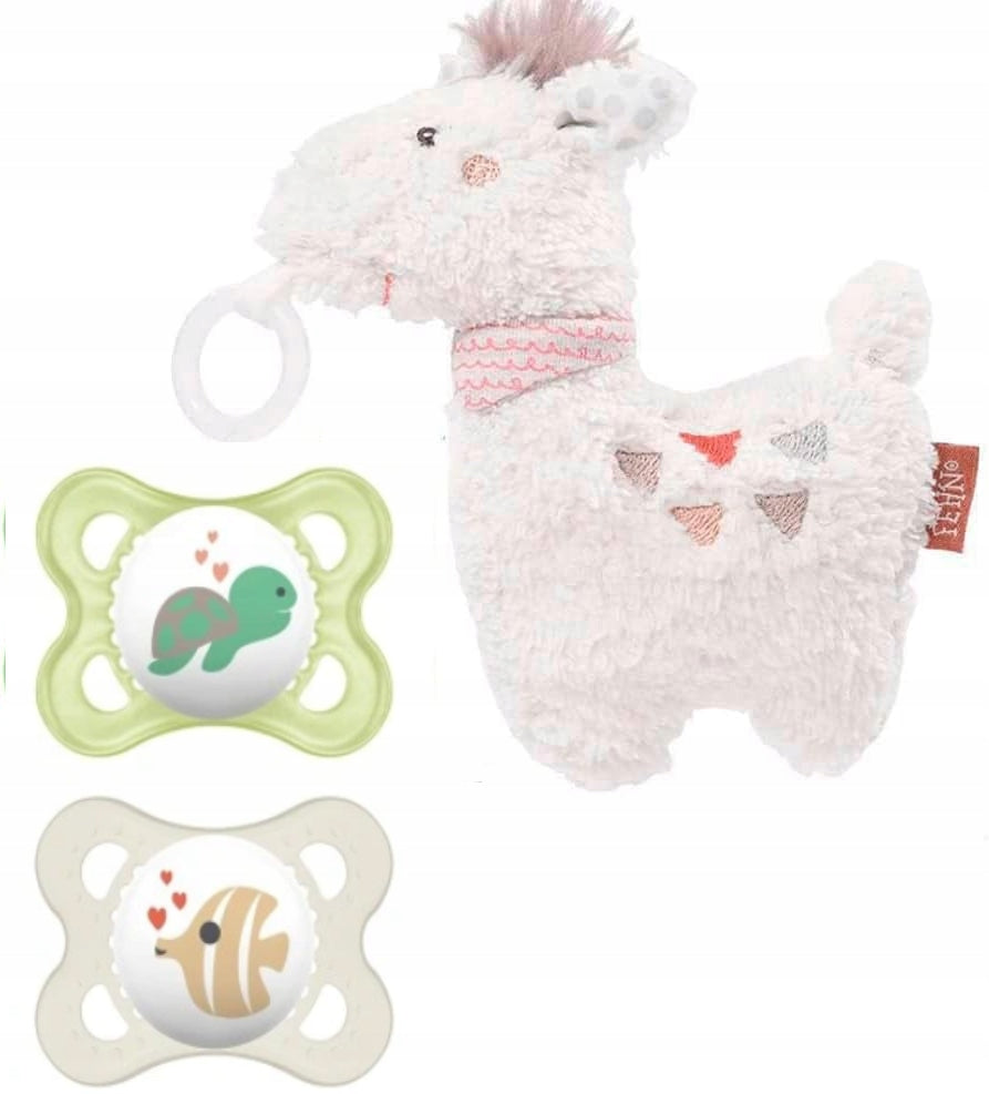 MAM ORIGINAL nyugtató cumi, 2 db, 0–6 hónap + FEHN plüssjáték tartóval