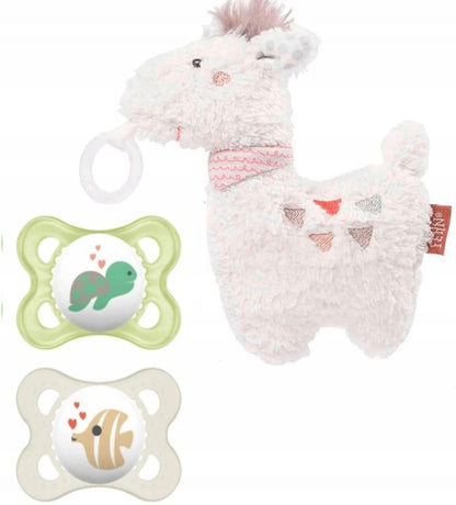 MAM ORIGINAL nyugtató cumi, 2 db, 0–6 hónap + FEHN plüssjáték tartóval