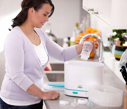 PHILIPS AVENT elektryczny sterylizator parowy 3w1 biało-turkusowy do butelek i smoczków, 3-elementowy zestaw