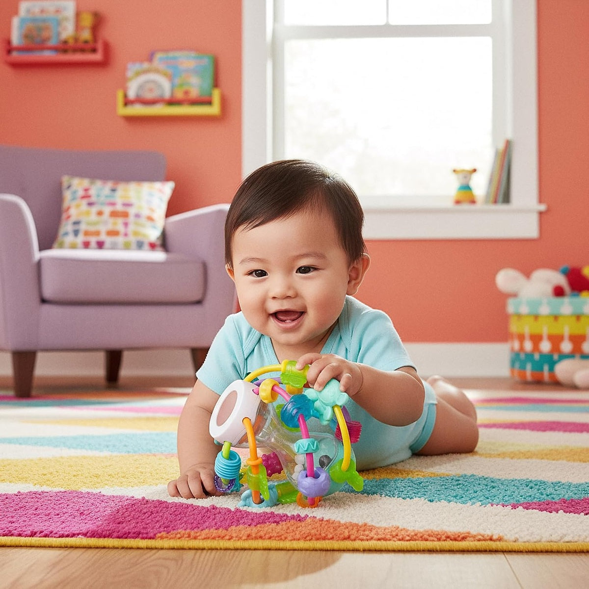 PLAYGRO Play and Learn Ball Beißring Greifling mit Rassel und Spiegel 14 cm