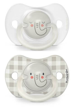 b>through the dark Set of two pacifiers with symmetrical silicone pacifiers. SX Pro silicone cap;