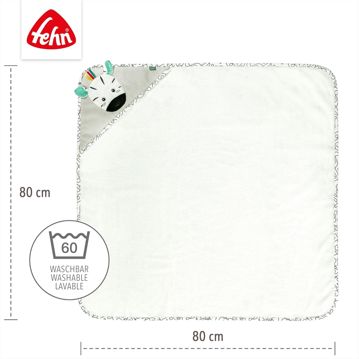 FEHN zebra bath towel with hood