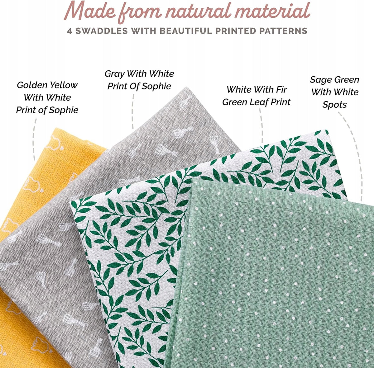 ŽYRAFA SOPHIE pañales de algodón 70 cm x 70 cm, pack de 4 unidades
