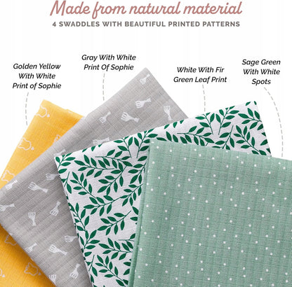ŽYRAFA SOPHIE pañales de algodón 70 cm x 70 cm, pack de 4 unidades