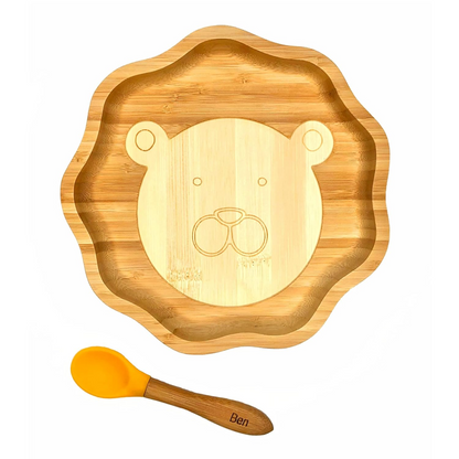 KLEINER FUCHS bamboo plate with suction cup + spoon