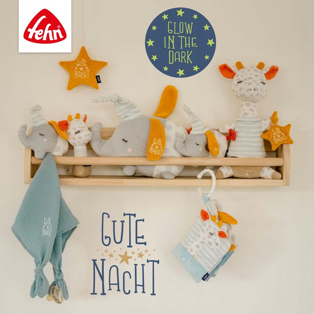 FEHN éjszakai lámpa plüss zsiráf 27 cm GUTE NACHT