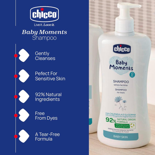 CHICCO BabyMoments șampon pentru păr 500 ml 0m+