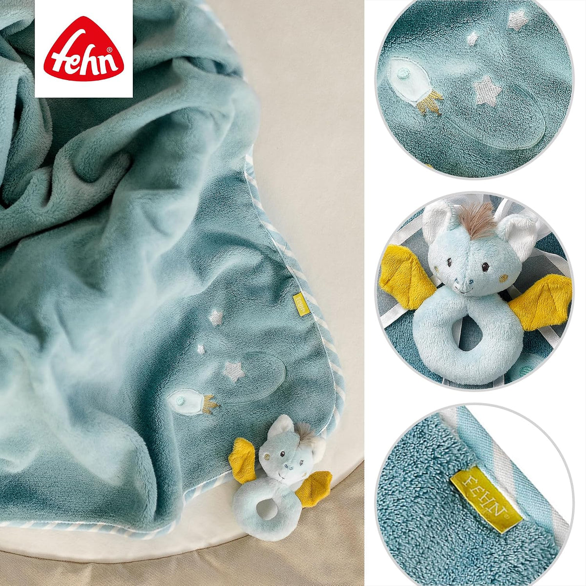 FEHN Little Castle baby blanket 75x100 cm with rattle