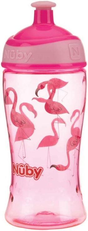 NUBY Pop-Up Sipper tritanová láhev pohárek netekoucí 360 ml 3 roky+ FLAMING