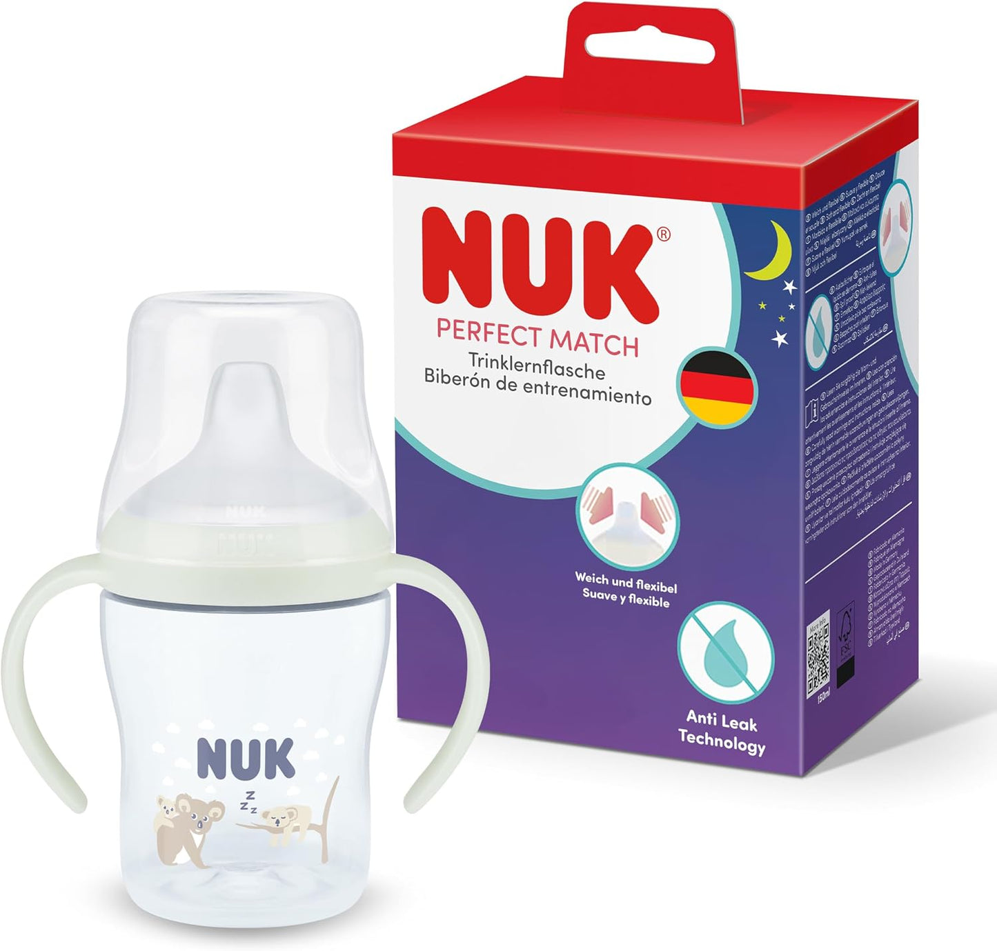 NUK Perfect Match csöpögésmentes pohár 150 ml 6 hó+ SÖTÉTBEN VILÁGÍT