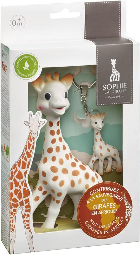 SOPHIE LA GIRAFE természetes rágóka SO PURE 18 cm + kulcstartó