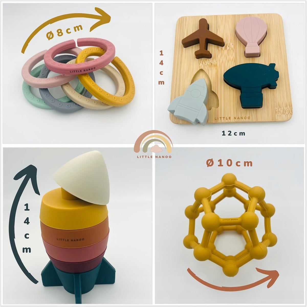 LITTLE NANOO set de jucării senzoriale din silicon, 18 piese, 6 luni+