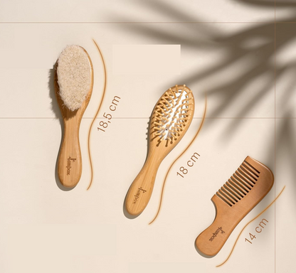 LAMPOX set in legno per la cura della testa del bambino 2 spazzole e pettine