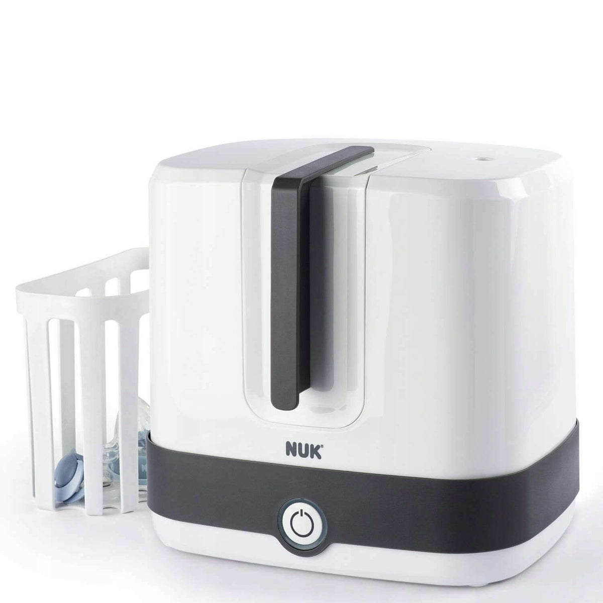NUK Vario Express sterylizator parowy 6 minut 1 "O - biały sterylizator parowy do butelek z koszykiem