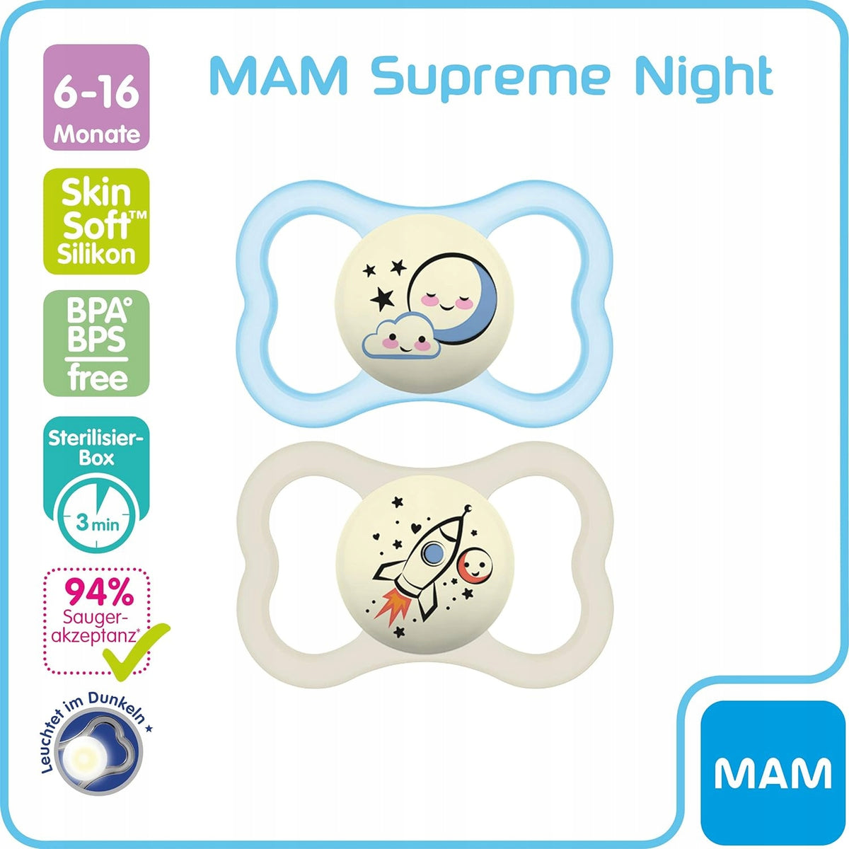 MAM SUPREME NIGHT chupete de silicona 6-16 meses